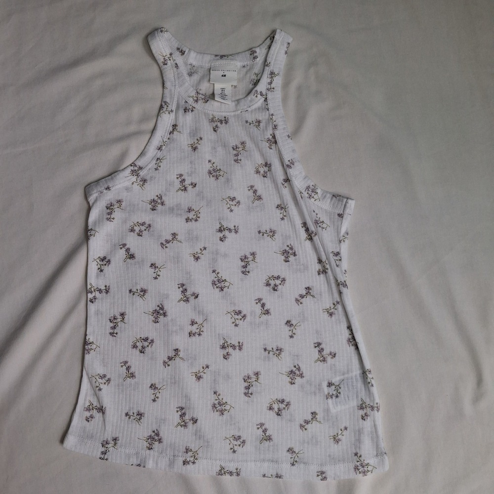 Brock Collection x H&M Womens Sm Racerback Tank Top Ribbed Stretch Floral Dainty - Picture 9 of 10